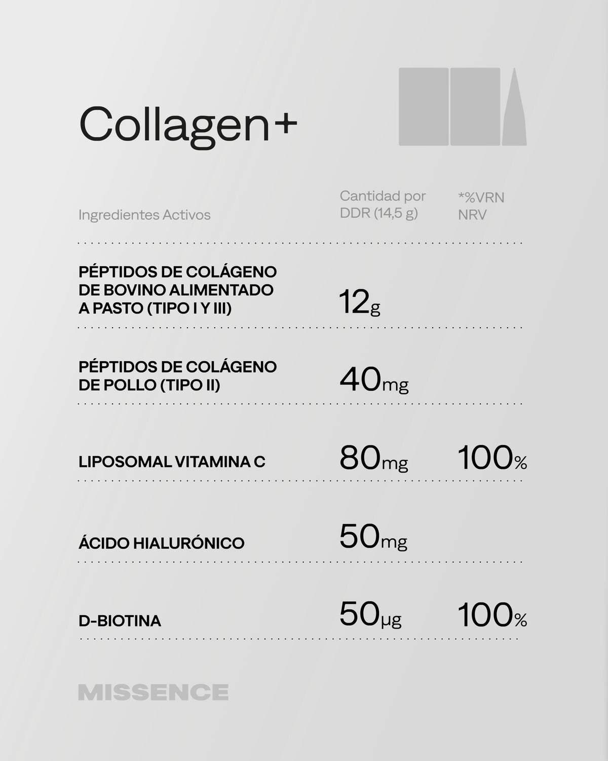 Colágeno multicomplejo con péptidos bovinos y aviares, vitamina C liposomal, ácido hialurónico y biotina 30 dosis_5