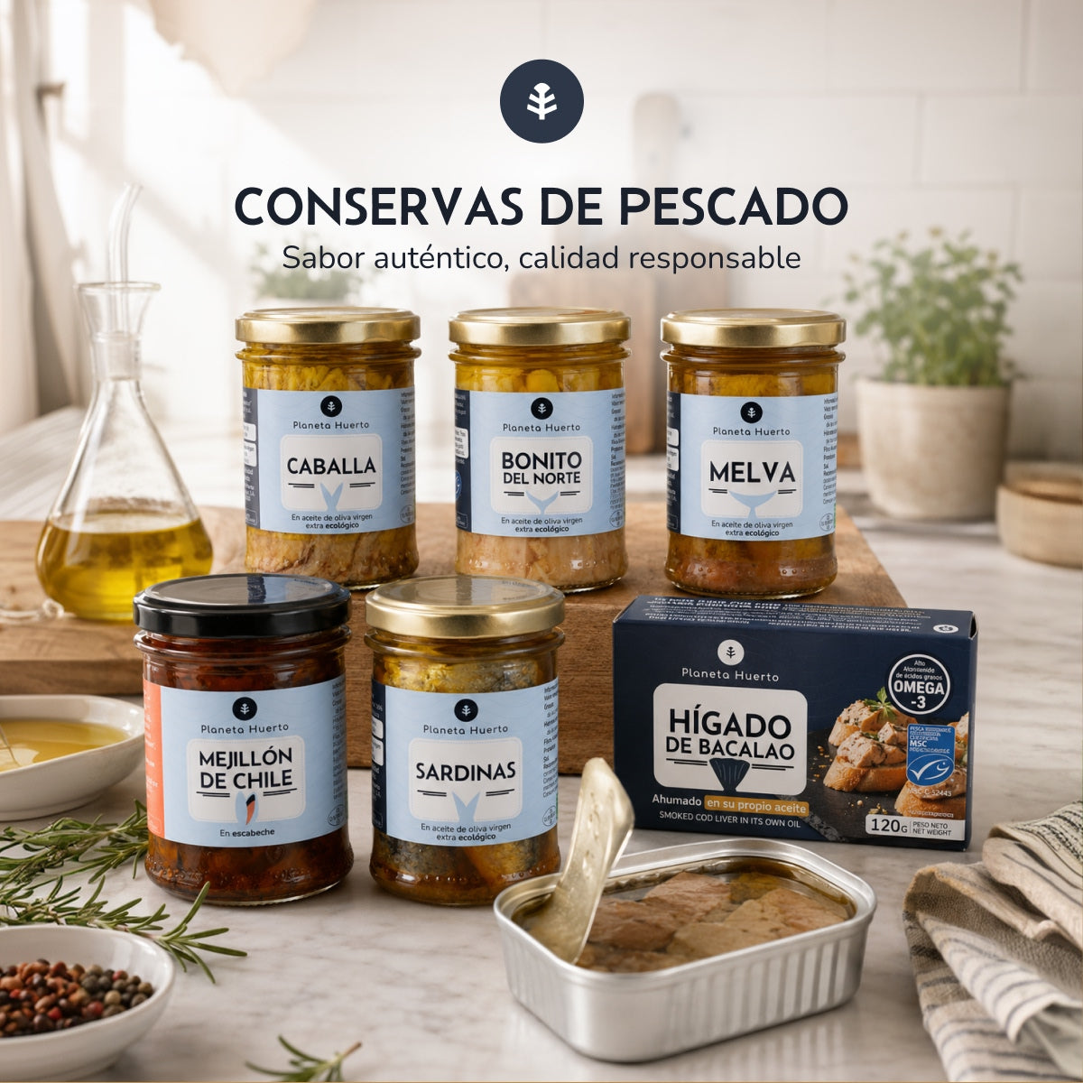 Pack 6x Atún claro MSC en aceite de oliva virgen extra ECO Planeta Huerto 200 g
