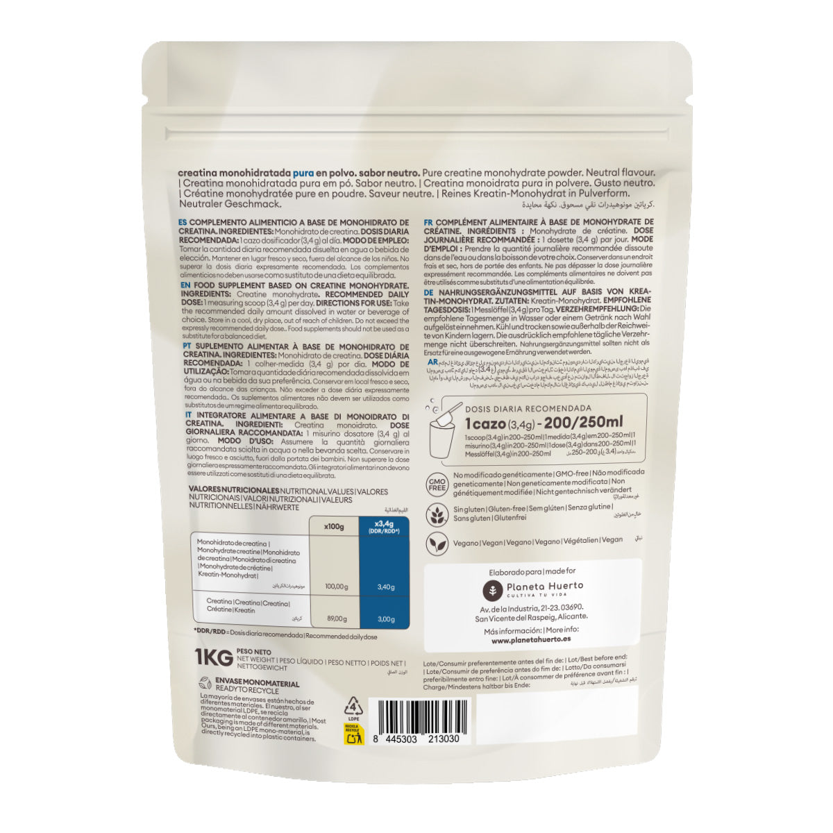 Creatina Monohidrato Planeta Huerto 1 kg
