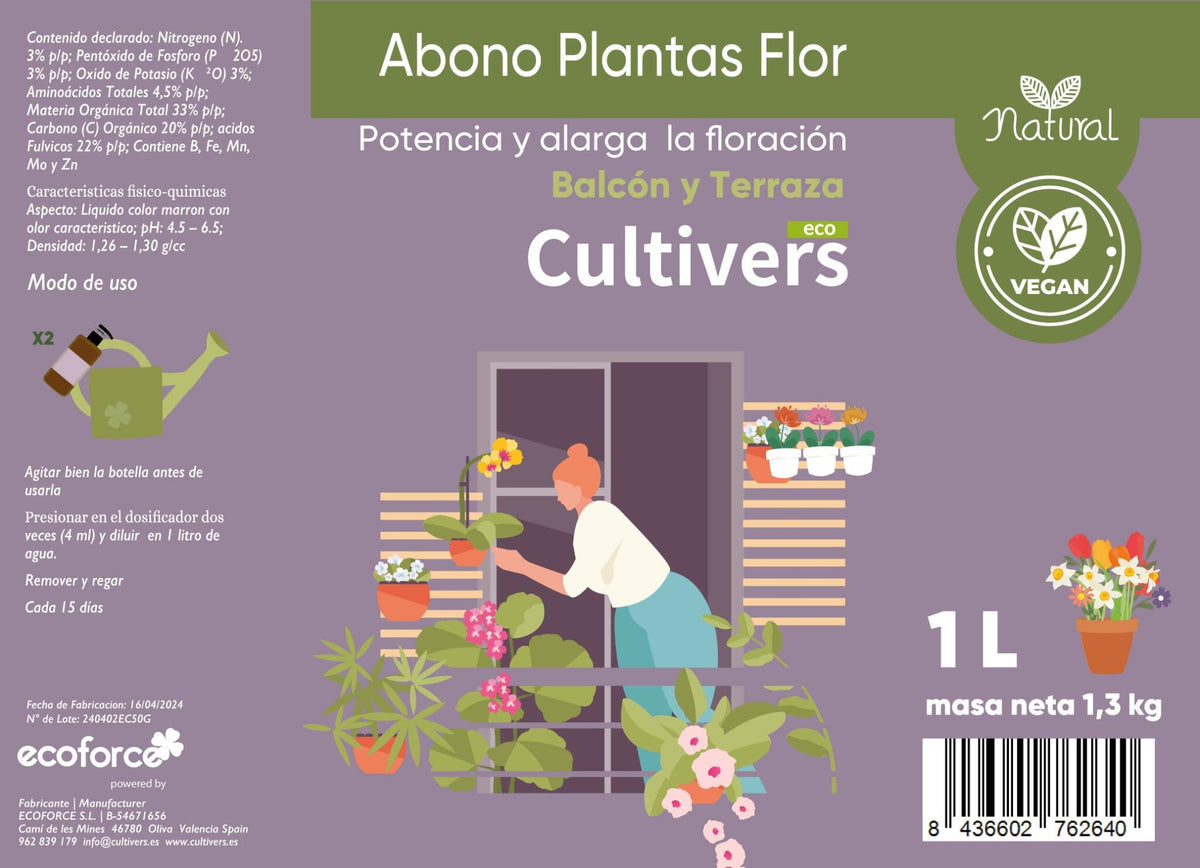 Cultivers Abono Orgánico Plantas De Terraza Y Balcón 500 Ml. Fertilizante Plantas Con Flor, Potencia Y Alarga La…_1