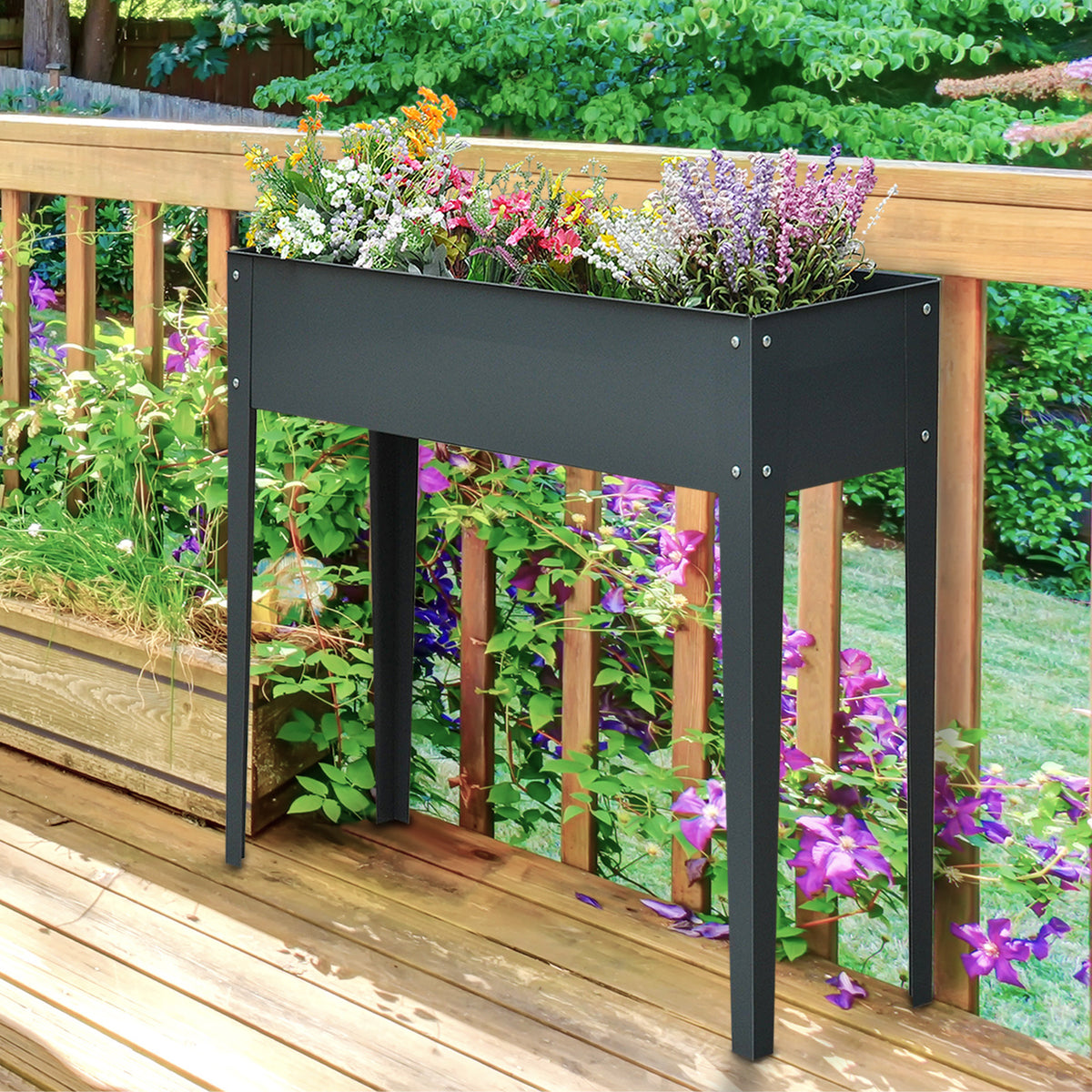 Jardinera Elevada Outsunny Metal Gris Oscuro 100x30x80cm_1