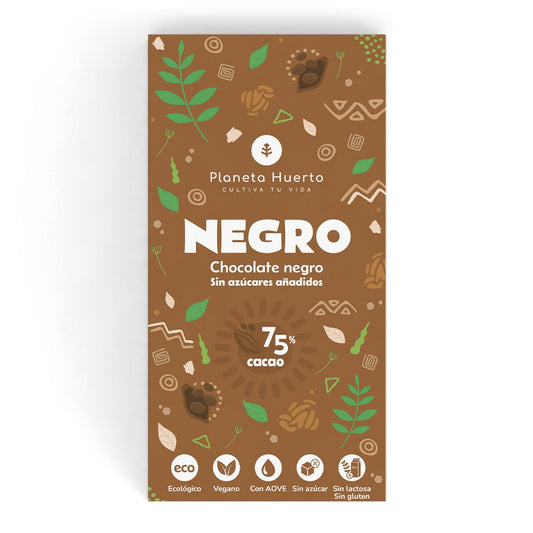 Tableta chocolate negro 75% sin azúcares añadidos ECO Planeta Huerto 70 gr