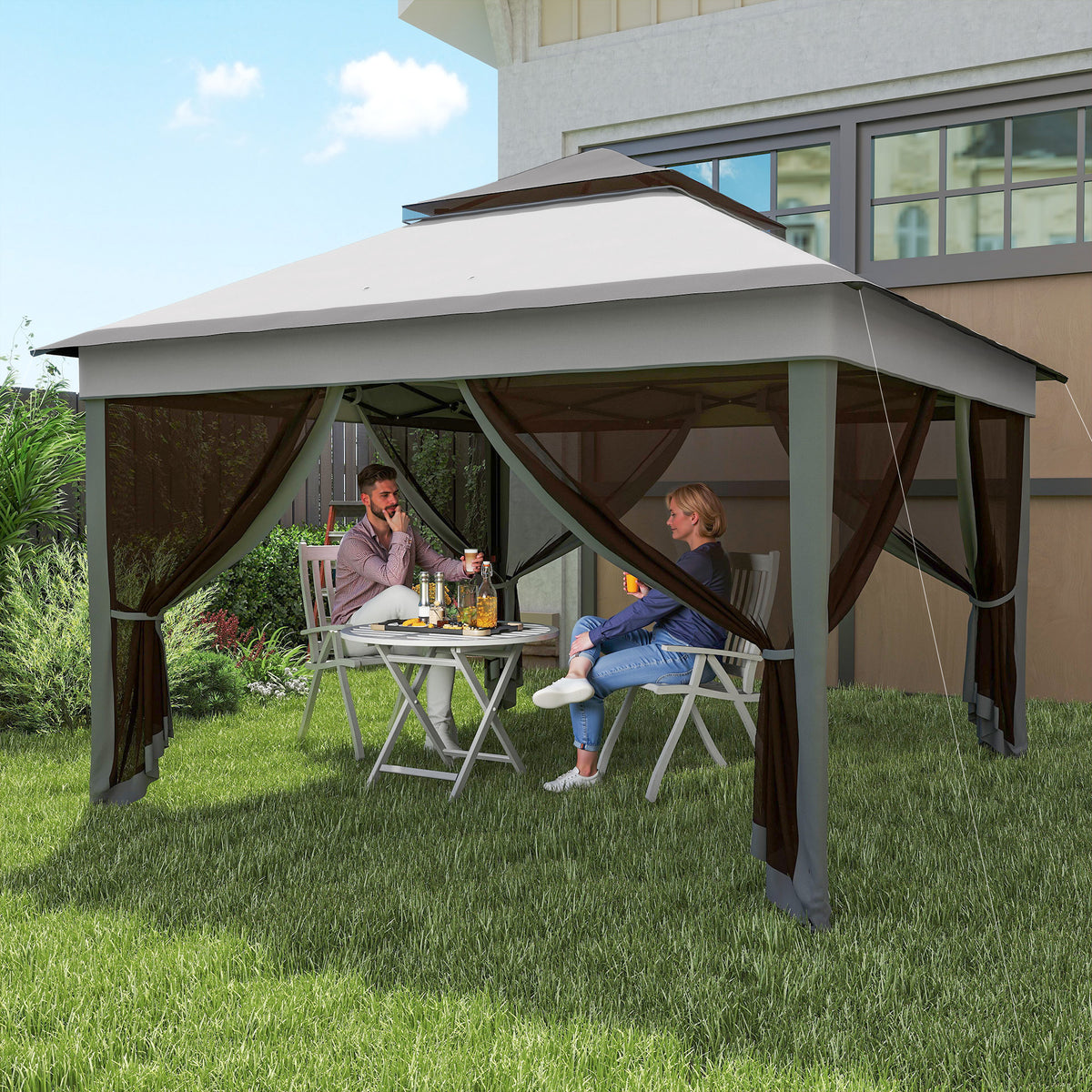 Carpa Plegable Outsunny Acero, Tela Oxford Gris 326x326x272 Cm_1