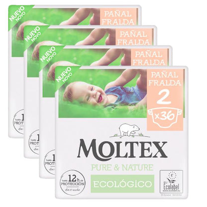 Pack ahorro Pañales T2 (3-6 kg) Moltex Pure &amp; Nature, 144 Uds