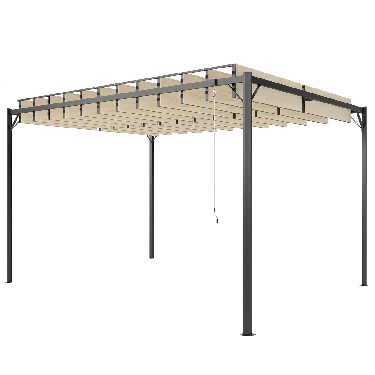 Pérgola Outsunny Metal, Poliéster Crema 404x304x240 Cm_0