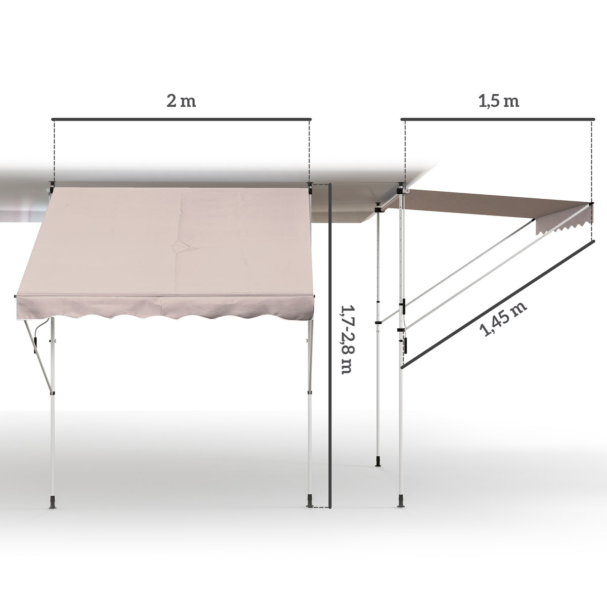 Toldo Manual Retráctil Outsunny Beige 200x150x280 Cm_2