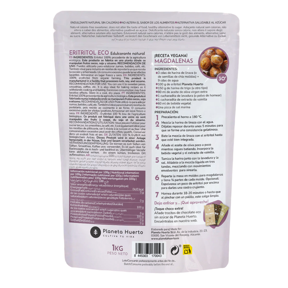 Eritritol ECO Planeta Huerto 1 kg