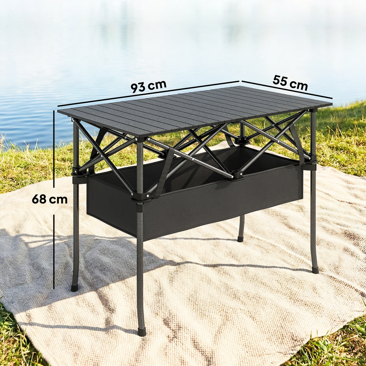 Mesa De Camping Outsunny Aluminio, Metal Negro 93x55x68 Cm_2