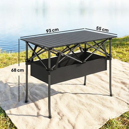 Mesa De Camping Outsunny Aluminio, Metal Negro 93x55x68 Cm_2