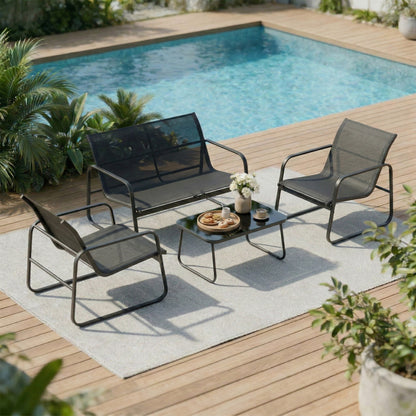 Muebles De Jardín Outsunny Acero, Textilene Gris Oscuro Y Negro 112x73x74 Cm_1