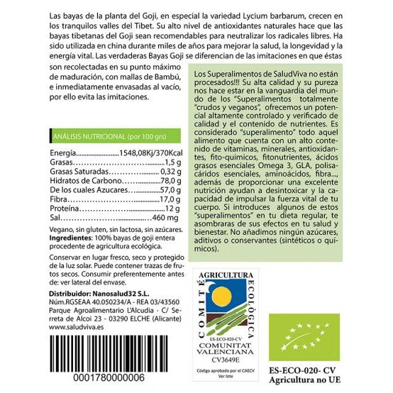 Bayas de goji enteras ECO 250 g, Salud Viva