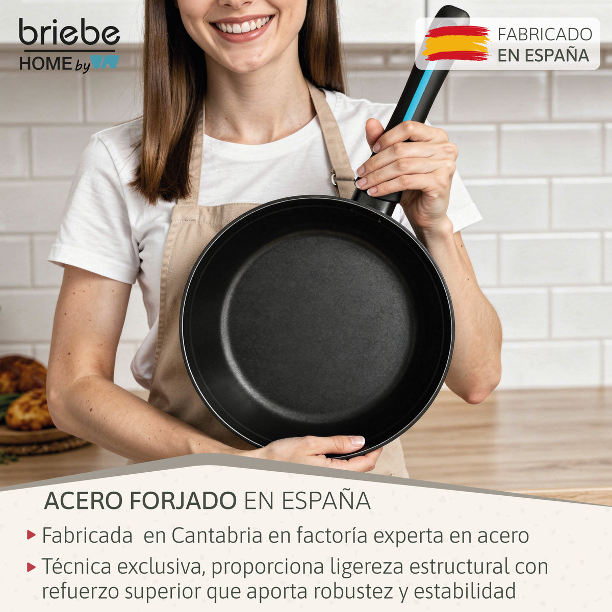 Briebe Set 2 Sartenes Inducción Acero Forjado 20-24cm Antiadherente Sin Pfoa, Fabricada En España, Mare, Azul_2