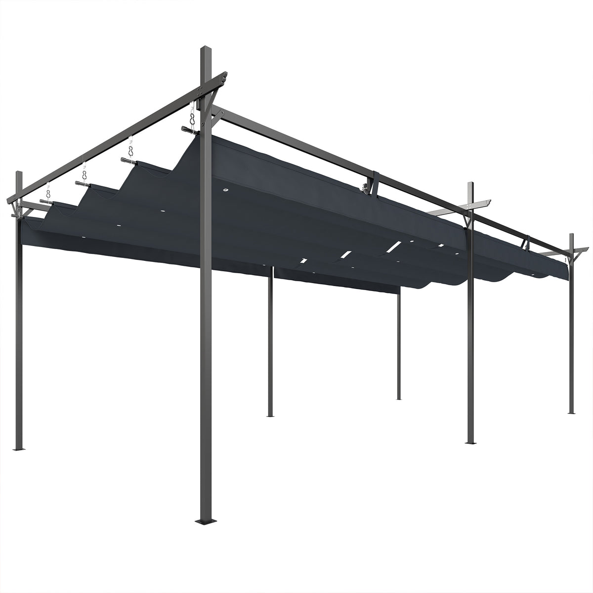 Pérgola De Jardín Outsunny Metal, Poliéster Gris Oscuro 588x297x230 Cm_0