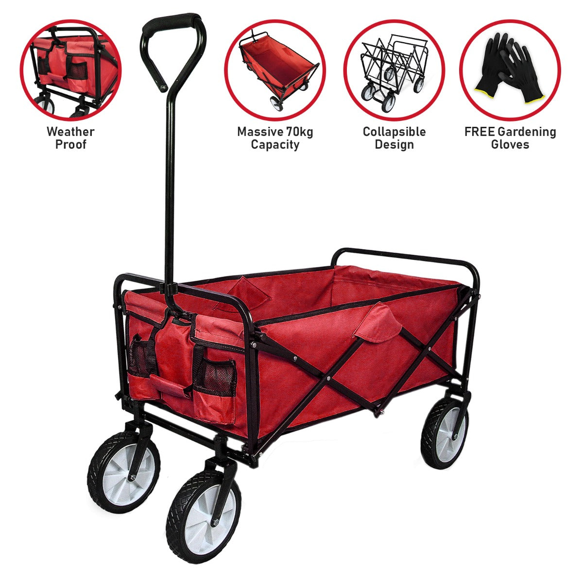 Carretilla De Jardín Plegable Roja Para Jardinería Con Funda Impermeable_1