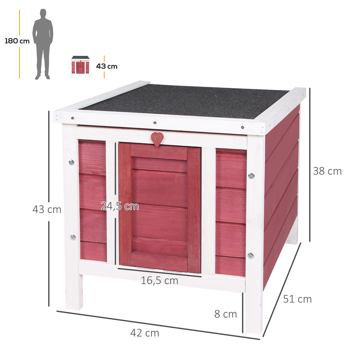 Conejera De Madera Exterior Techo Abatible Pawhut 42x51x43 Cm Rojo_2
