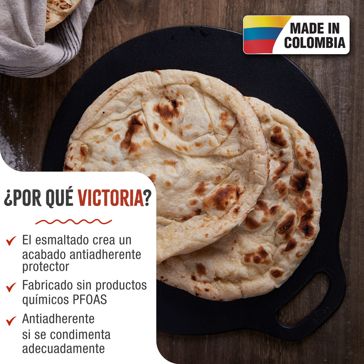 Victoria Plancha Cocina Hierro Fundido Esmaltado Inducción Budare 38cm Pizza, Crepes Para Fuego, Horno, 38526, Negro_1