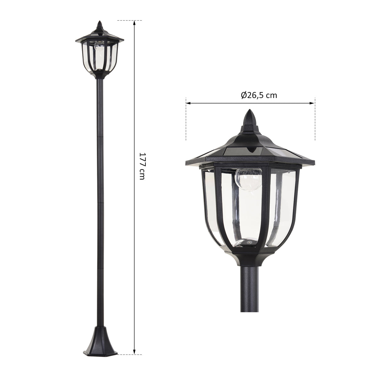 Farola Solar Exterior Outsunny Negro Ø26,5x177 Cm Plástico Abs_2