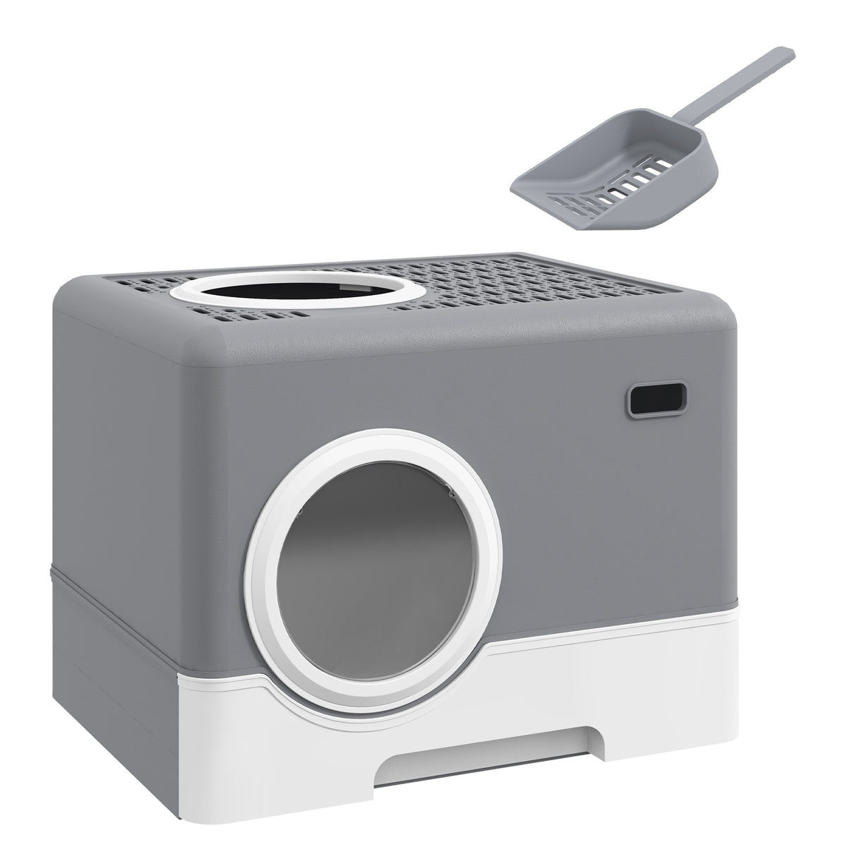 Pawhut Arenero Para Gatos Cubierto Con Bandeja Extraíble Puertas Pala Gris_0