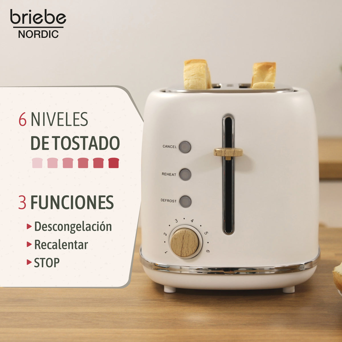 Briebe Nordic Set Tostadora Pan Ranura Ancha 2 Rebanadas + Hervidor Agua Eléctrico 1,7l Inalámbrico, Skt1167wht,blanco_2