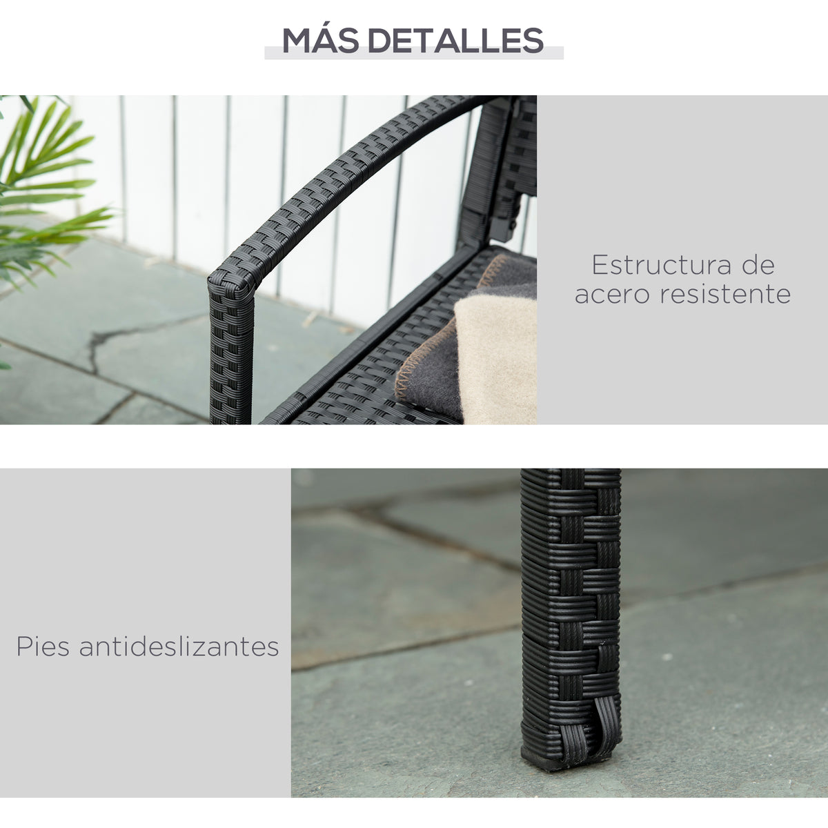 Banco De Jardín Outsunny Negro Carga 320kg 122x60x87cm_5