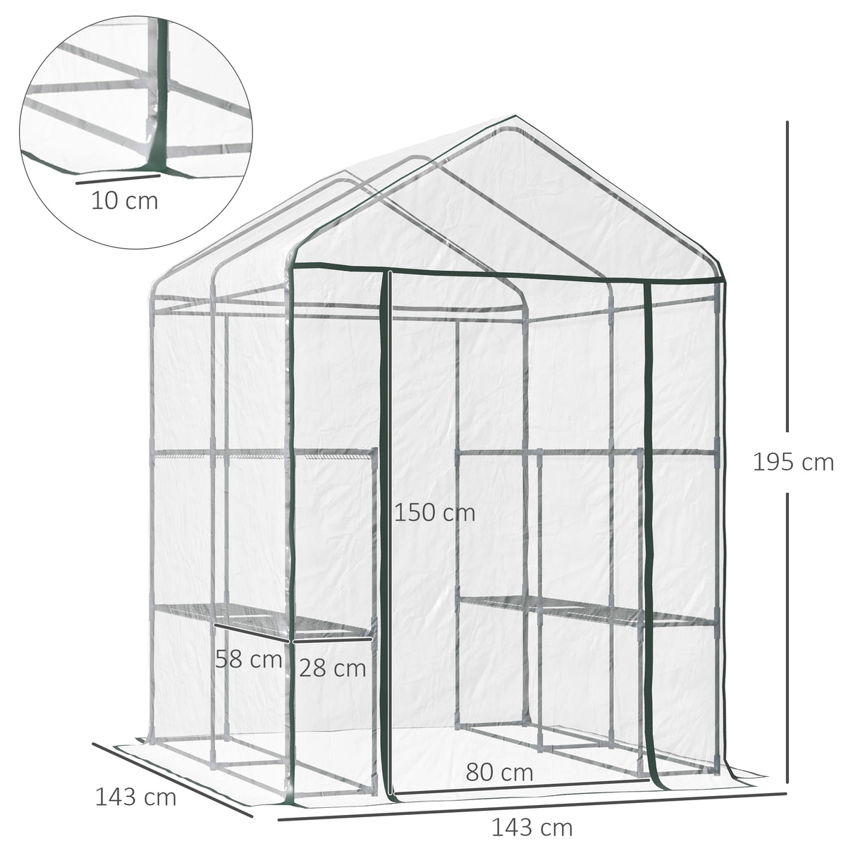Invernadero Transparente Outsunny Transparente Y Verde 143x143x195cm_2