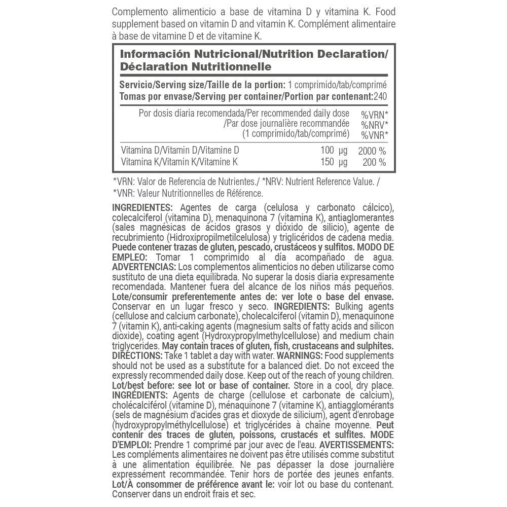 Vitamina D3 + K2 (100μg/150μg) - 240 Comprimidos - Salud Cardiovascular - Masmusculo_4