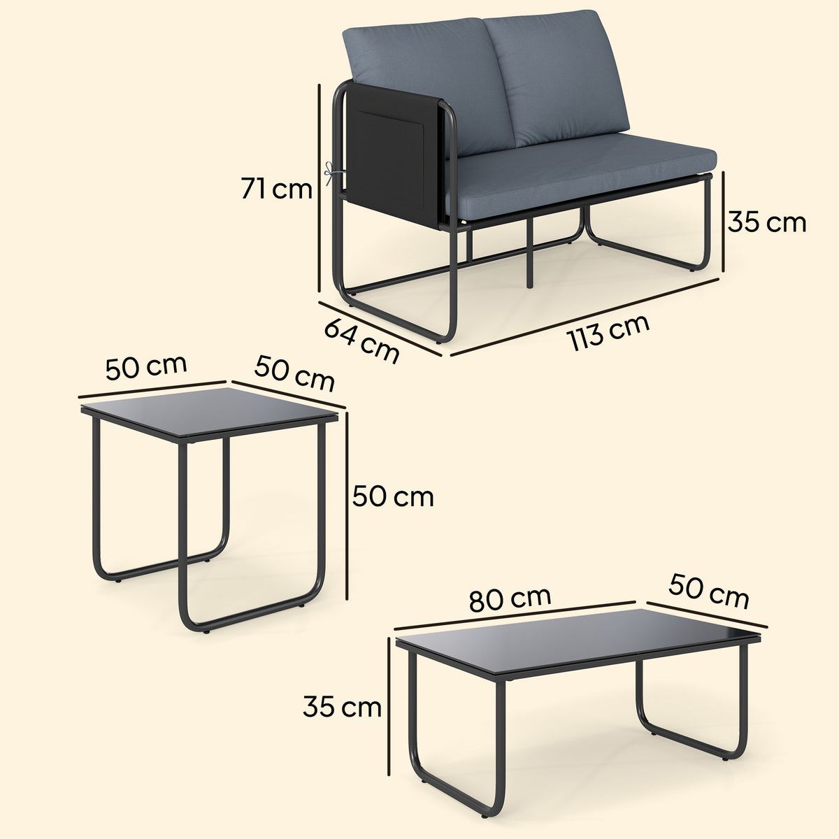 Muebles De Jardín Outsunny Acero, Textilene Gris 113x64x71 Cm_2