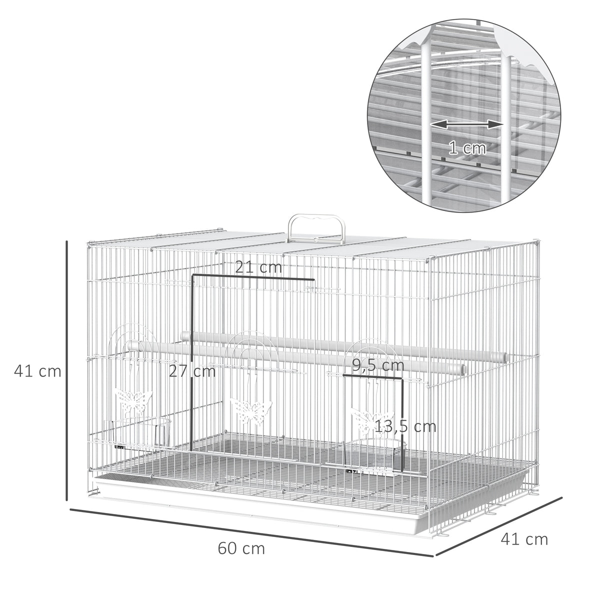 Jaula Para Pájaros Con Comederos 2 Perchas Pawhut 60x41x41 Cm Blanco_2