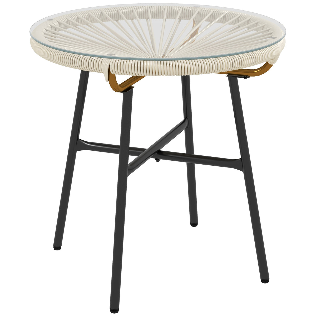Mesa De Ratán Outsunny Ratán De Pe, Vidrio Templado Crema 50x50x50 Cm_0
