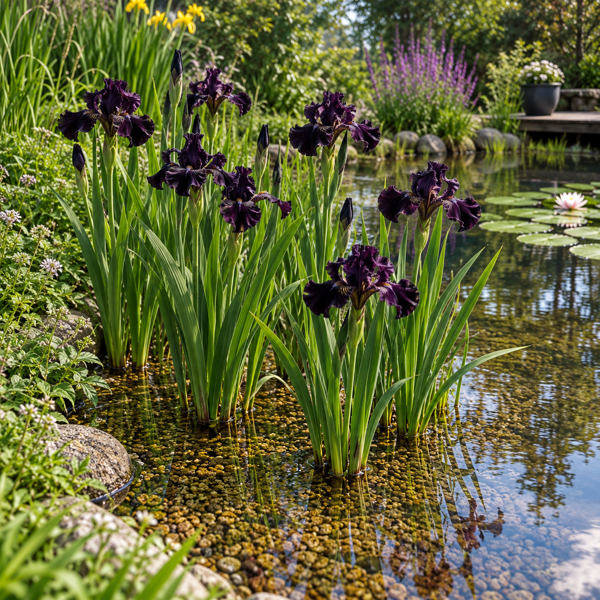 Lirio Negro - Iris Louisiana - Set De 4 Con Cesta_1