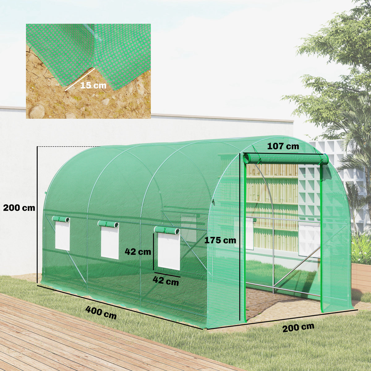 Invernadero De Túnel Con 6 Ventanas Outsunny 400x200x200 Cm Verde_2
