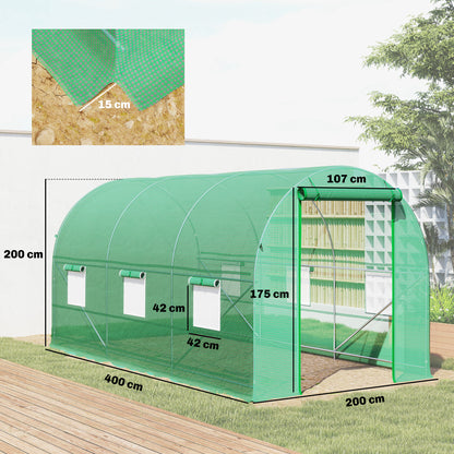 Invernadero De Túnel Con 6 Ventanas Outsunny 400x200x200 Cm Verde_2
