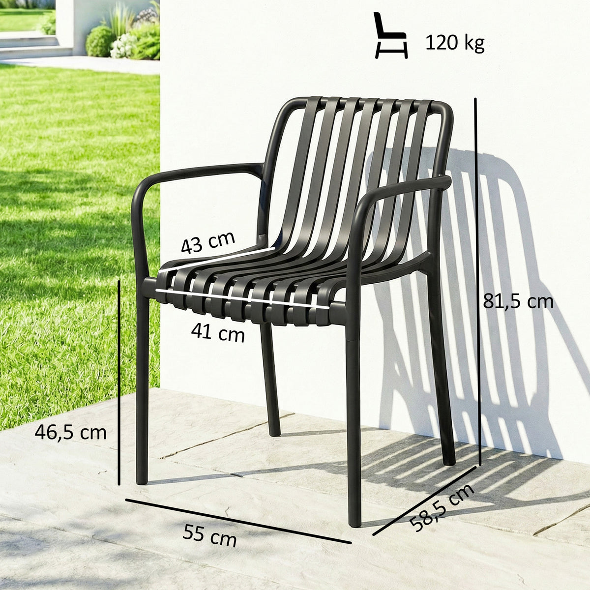 Sillas De Jardín Outsunny Pp Negro 55x58.5x81.5 Cm_2