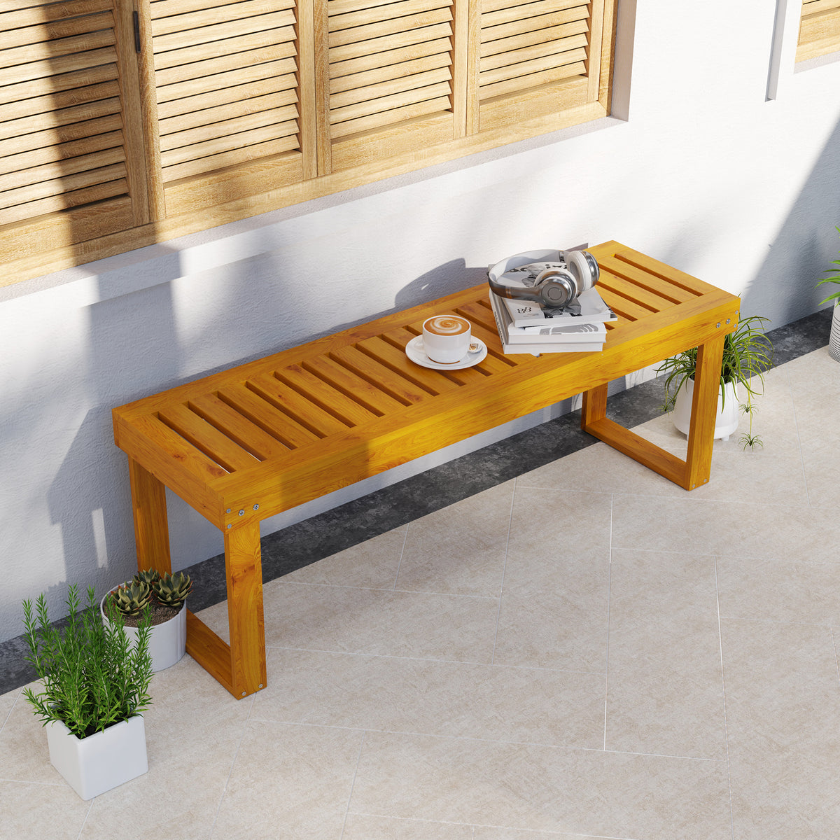 Banco De Jardín Outsunny Madera De Pino Teca 120x34x43 Cm_3