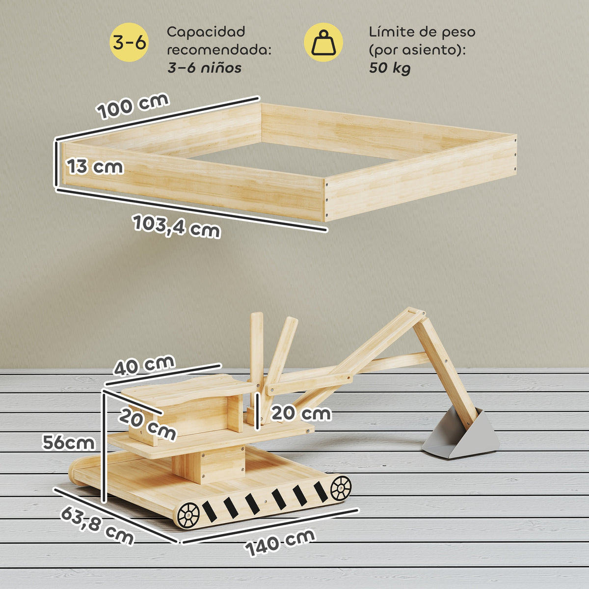 Arenero Para Niños Aiyaplay Madera De Abeto, Tela No Tejida Madera Natural 184x90x56 Cm_2
