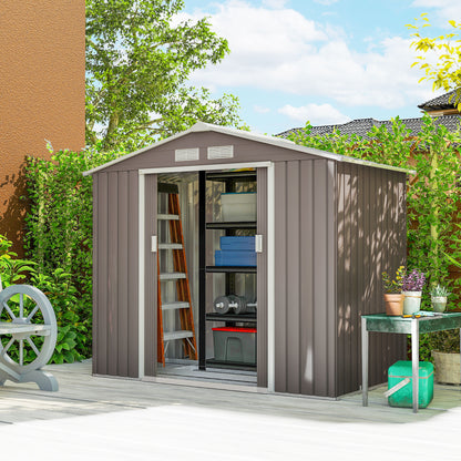 Caseta De Jardín Con 2 Puertas Correderas Outsunny Gris 213x130x185 Cm_3