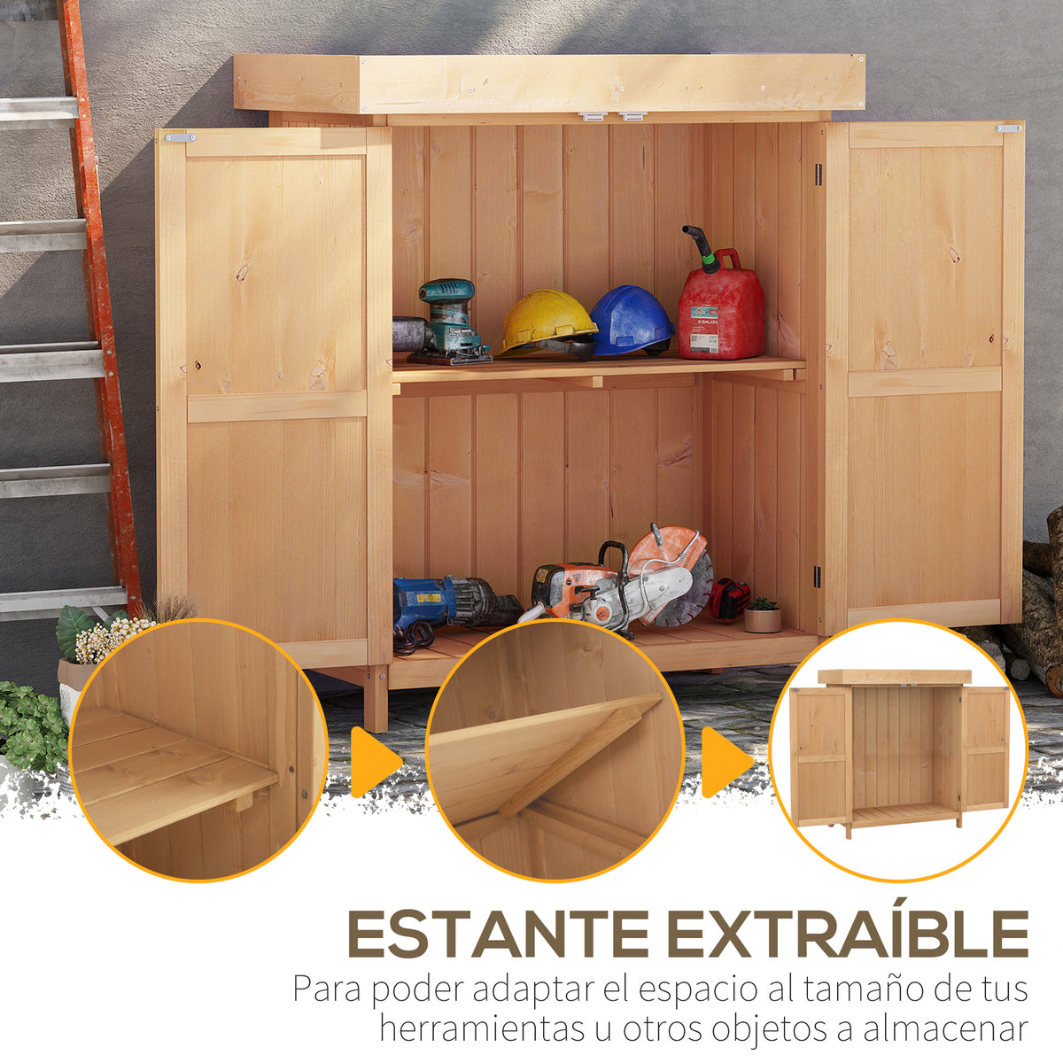 Caseta De Jardín Madera Con 2 Puertas Outsunny 74x43x88 Cm Natural_5