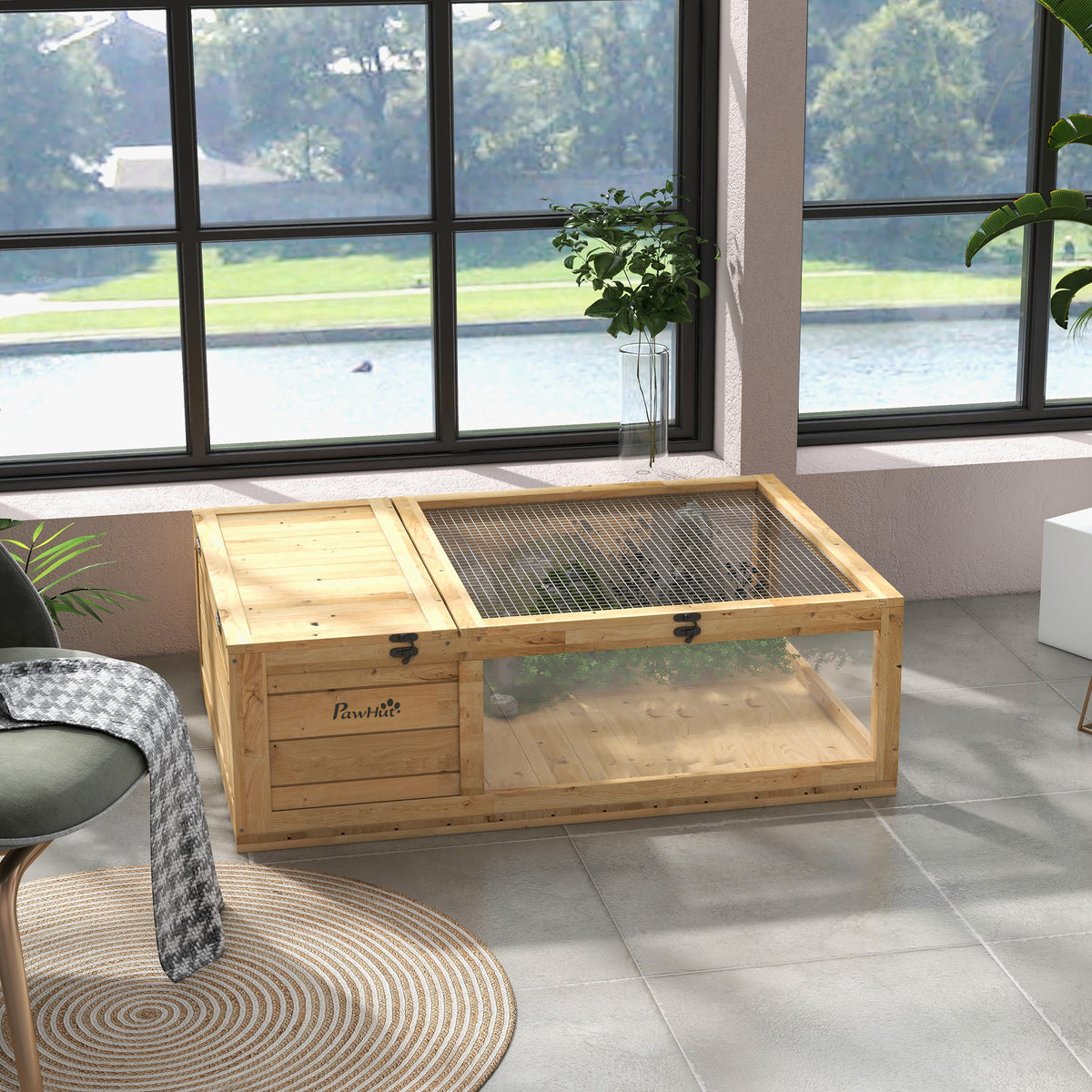 Casa Para Tortugas Pawhut Madera De Abeto Amarillo 91x60.5x32 Cm D40-012v00yl_3