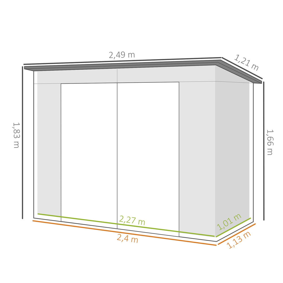 Caseta De Jardín Outsunny Acero Galvanizado Gris 249x121x183 Cm_2