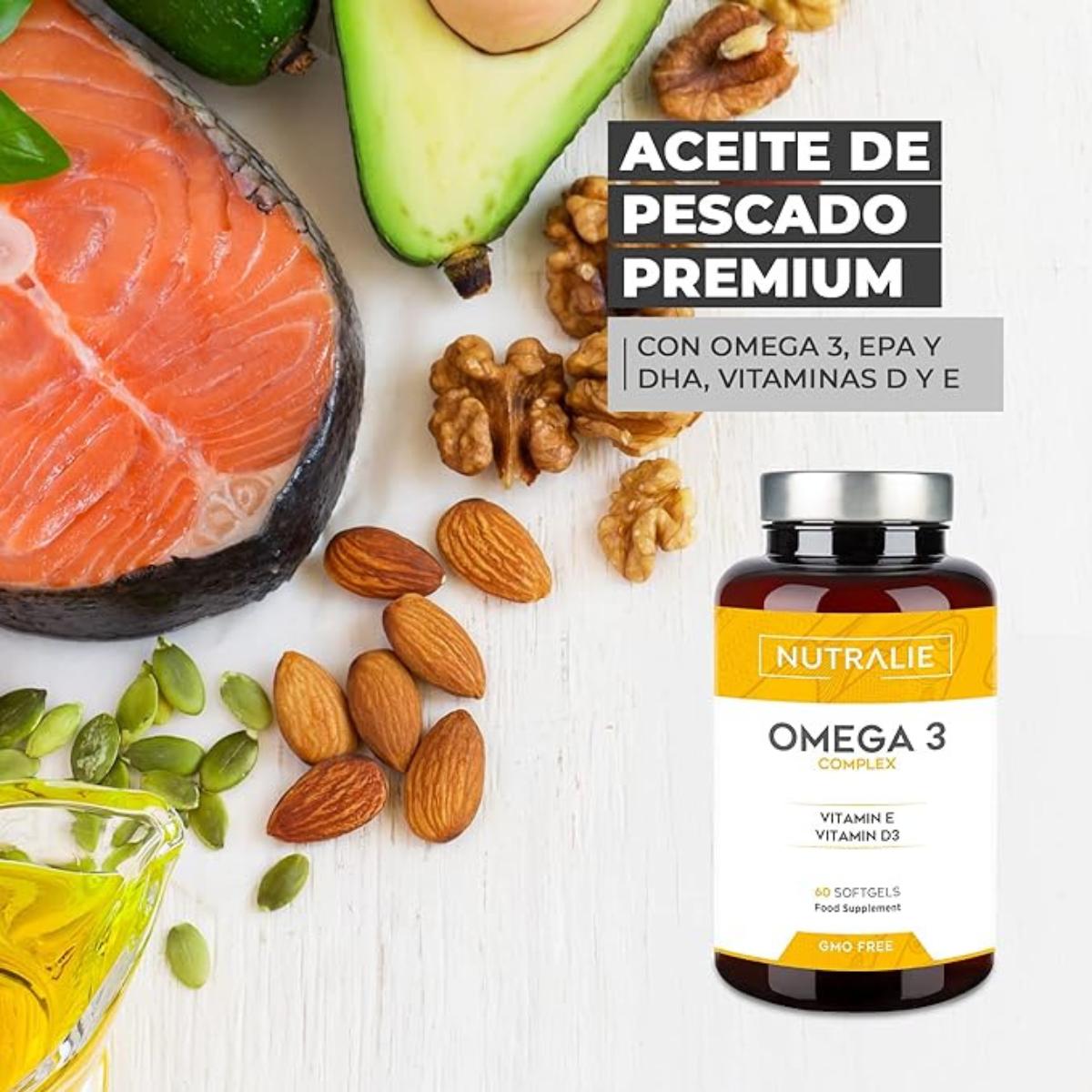 Omega 3 Complex 2000mg + Vit E y D3 DHA EPA Nutralie 60 Softgels