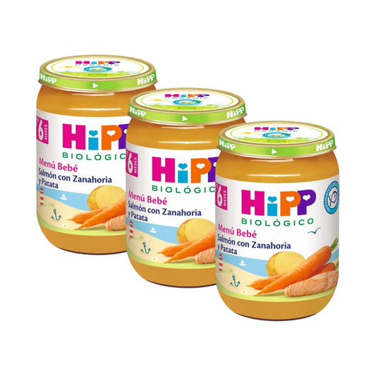 Pack x 3 Tarrito de salmón con zanahoria y patata bio +6 meses + HiPP 190 g