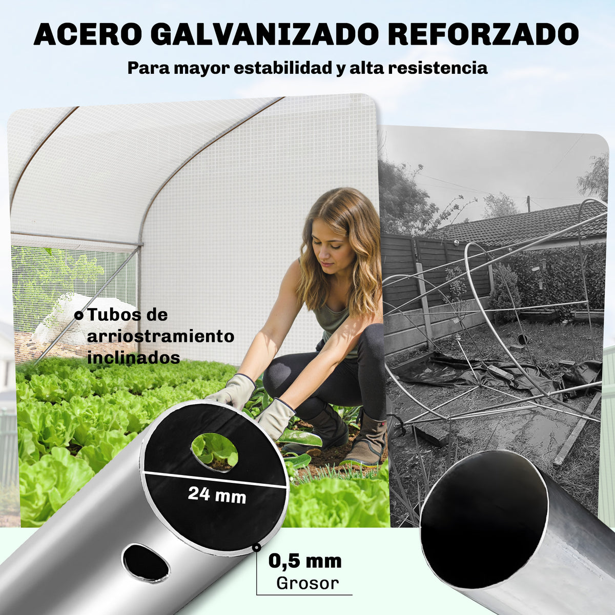 Invernadero De Túnel Outsunny Pe, Acero Galvanizado Blanco 595x300x200 Cm_5