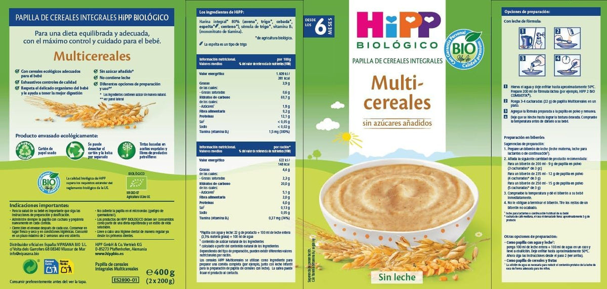 Pack x 3 Papilla multicereales bio +6 meses HiPP 400 g