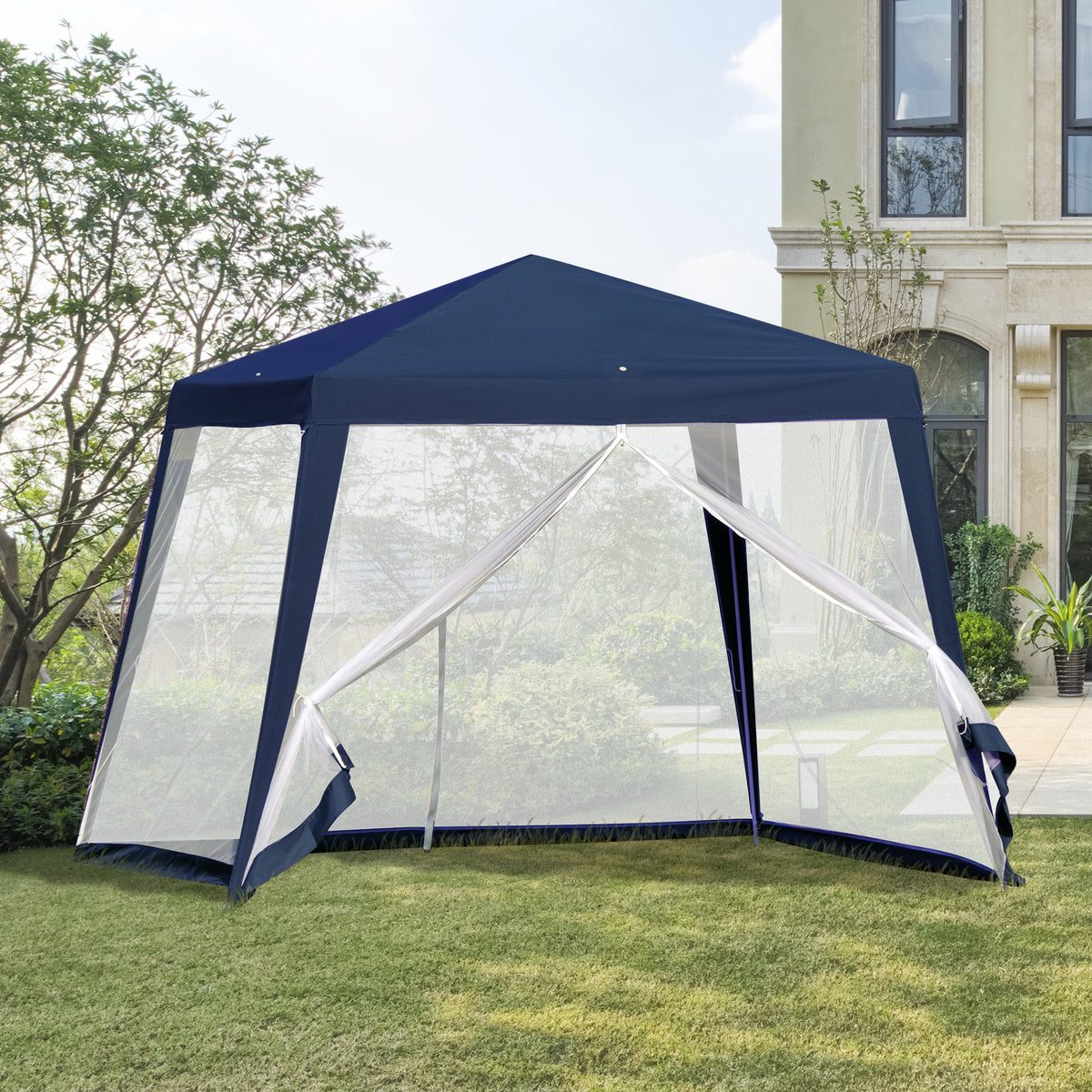 Carpa De Jardín Con 4 Partes Laterales Outsunny 3x3x2,45 M Azul_1