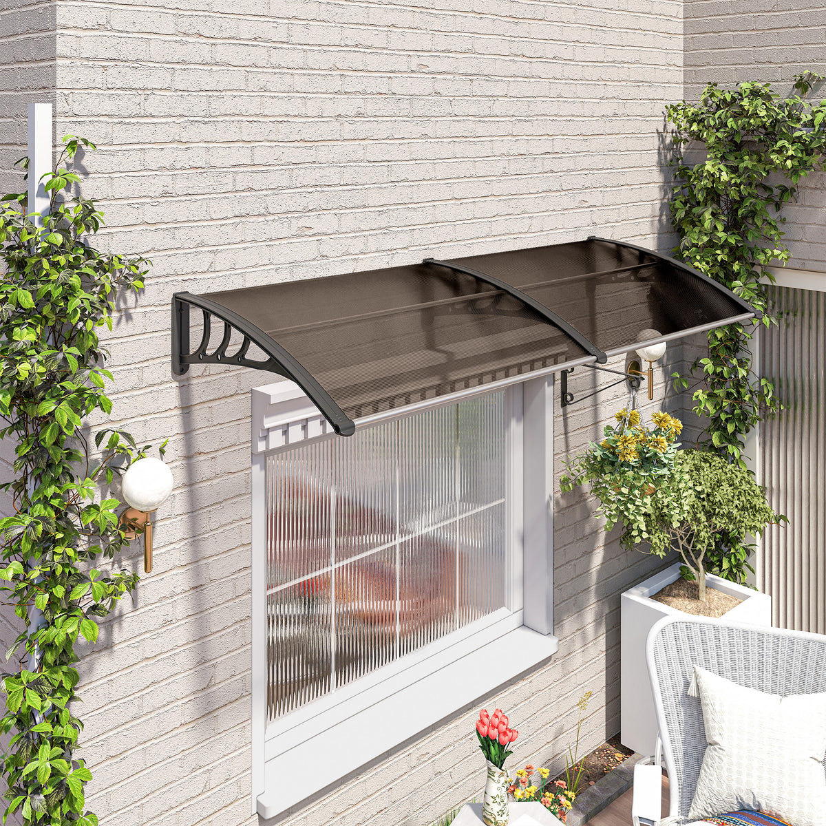 Marquesina Exterior Outsunny Policarbonato, Aluminio Marrón 195x75x23 Cm B70-047bn_3