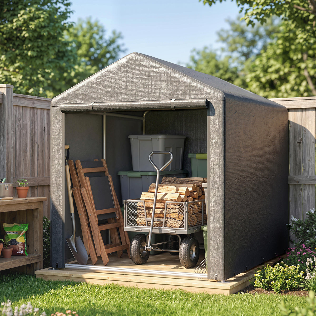 Carpa Para Herramientas Outsunny Metal Galvanizado, Pe Gris Oscuro 160x218x172 Cm_4