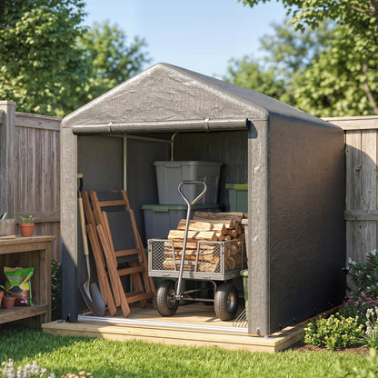 Carpa Para Herramientas Outsunny Metal Galvanizado, Pe Gris Oscuro 160x218x172 Cm_4