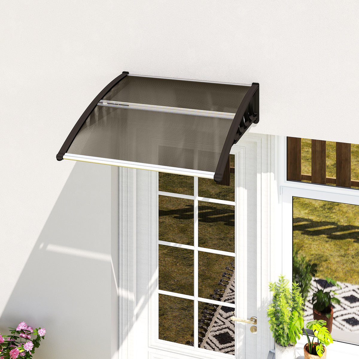 Marquesina Exterior De Policarbonato Outsunny 100x100x26 Cm Marrón_1