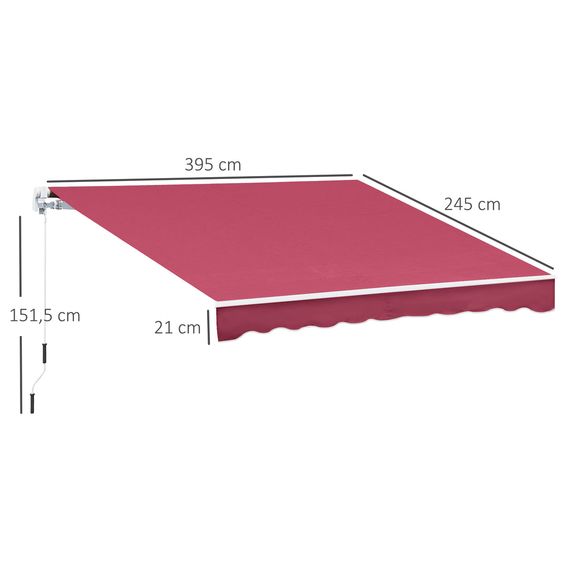 Toldo Manual Plegable Outsunny Rojo 395x245 Cm Aluminio Metal_2