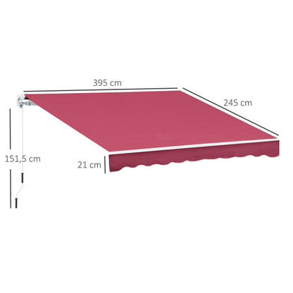Toldo Manual Plegable Outsunny Rojo 395x245 Cm Aluminio Metal_2